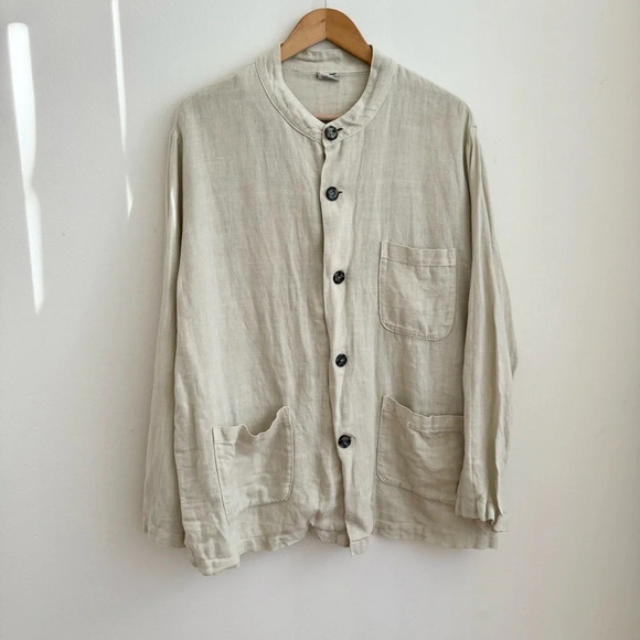 CP Shades Small Linen Button Down Shirt Lagenlook Long Sleeve Pockets - Picture 1 of 8